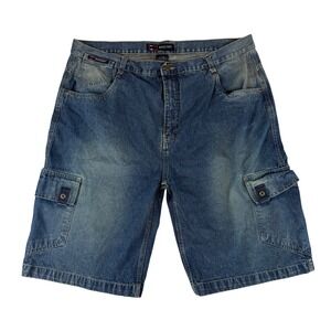 Bugle Boy Cargo Denim Shorts Mens 42‎ Blue Vintage 100% Cotton Faded Streetwear